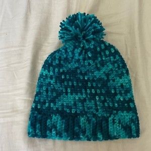 Handmade Crochet Beanie Ski Hat in shades of Turquoise Blue and Teal color